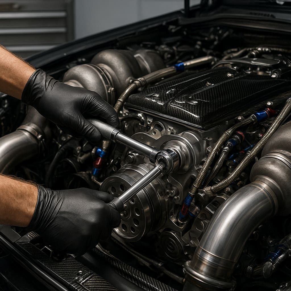 Mechaniker arbeitet an Performance-Motor